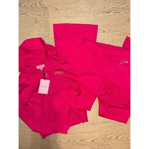 NWT Juicy Couture Vixen Pink Knit Tracksuit Set Hoodie Flare Pants Small‎